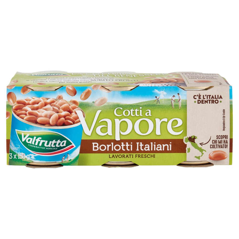 Valfrutta Cotti a Vapore Borlotti Italiani 3 x 150 g