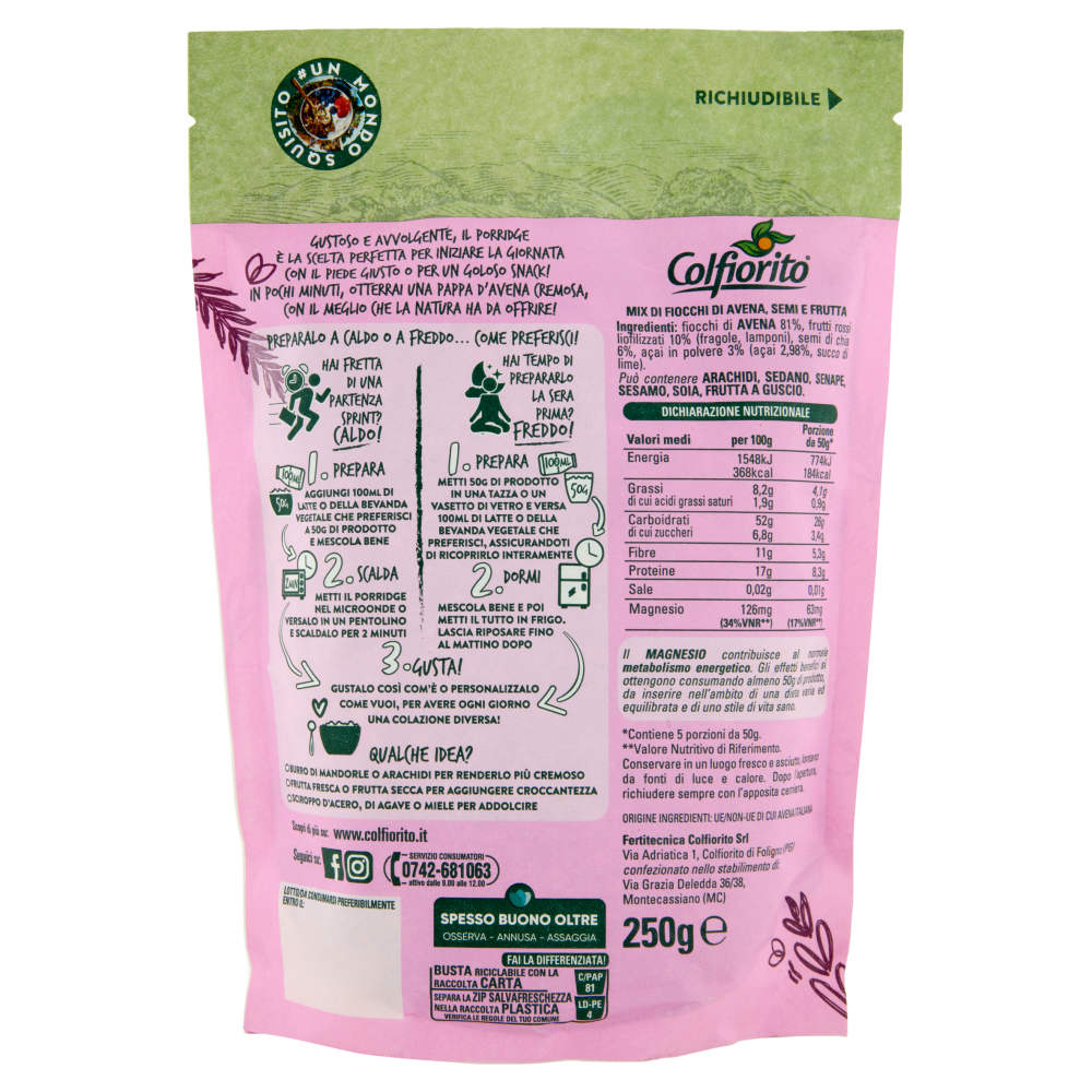 Colfiorito #Mordi la Natura Porridge Açai e Frutti Rossi 250 g