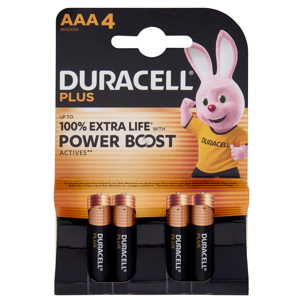 Duracell Plus AAA 4 Mini Stilo / Micro Alcalina 1.5V MN2400 4 pz