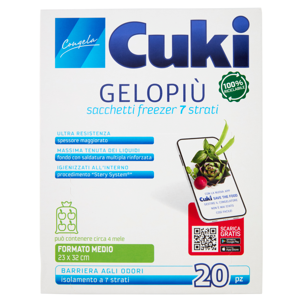Cuki Congela Gelopi&ugrave; sacchetti freezer 7 strati Formato Medio 23 x 32 cm 20 pz