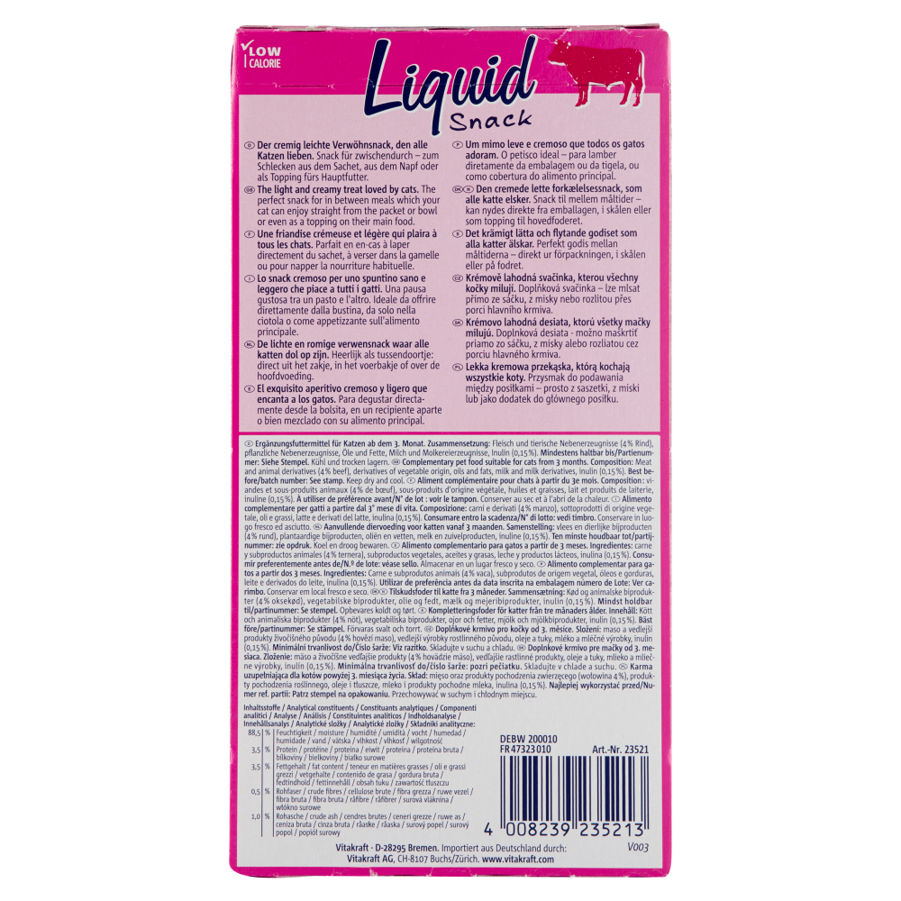 Vitakraft Liquid Snack con manzo + Inulin 6 x 15 g