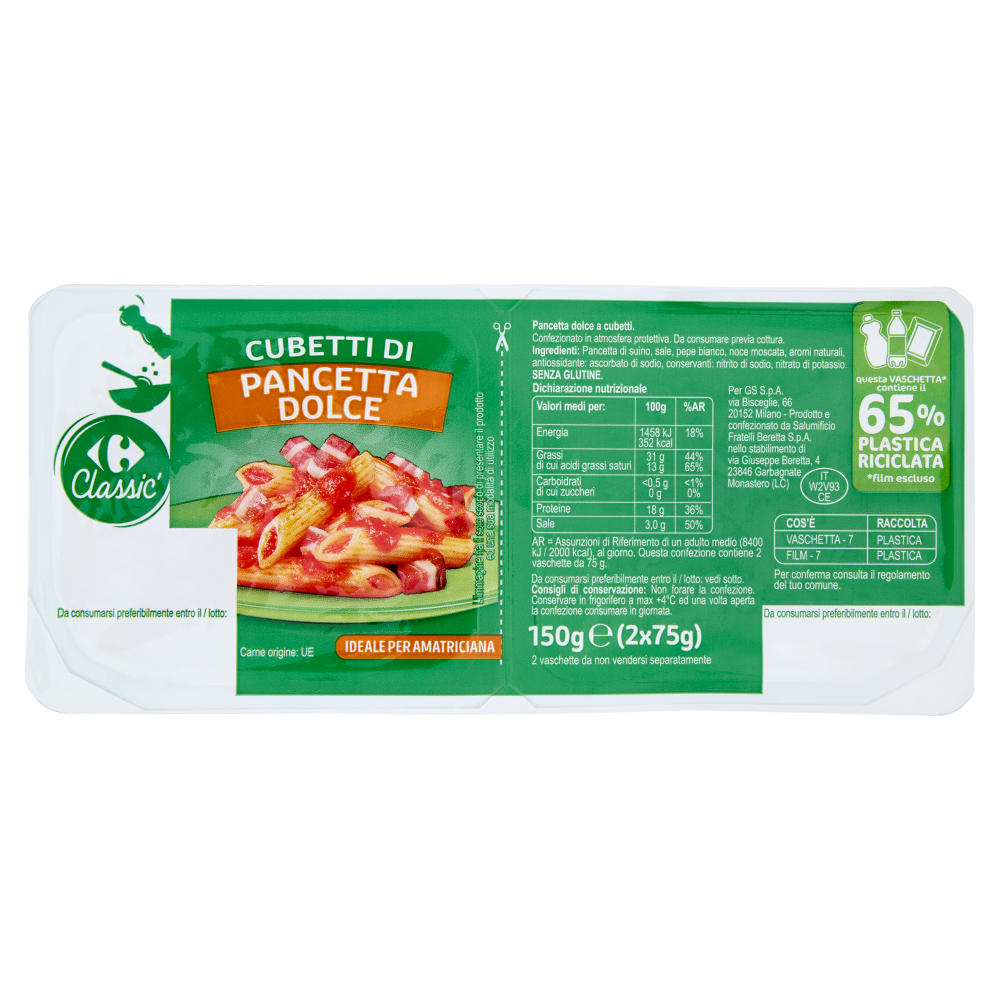 Carrefour Classic Cubetti di Pancetta Dolce 2 x 75 g