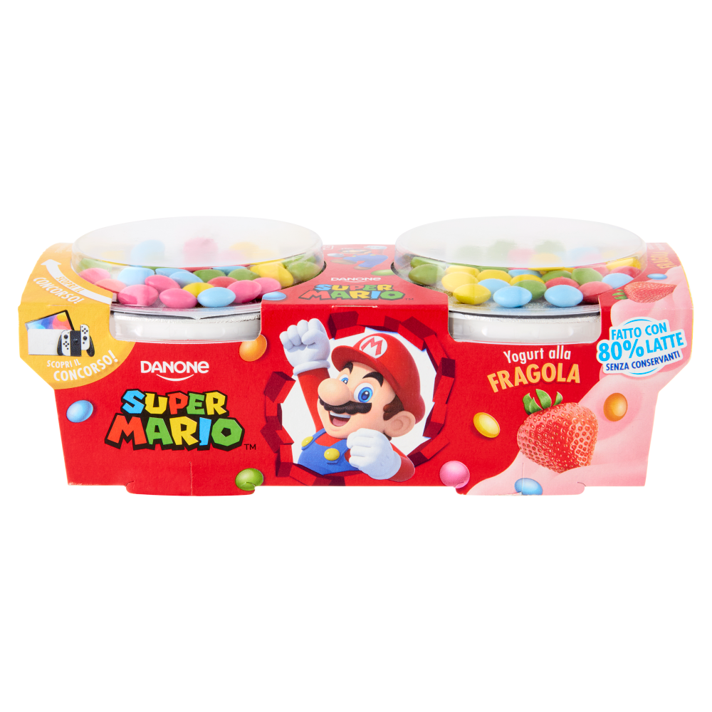 DANONE Super Mario, Yogurt gusto Fragola con Confettini, 2x110g