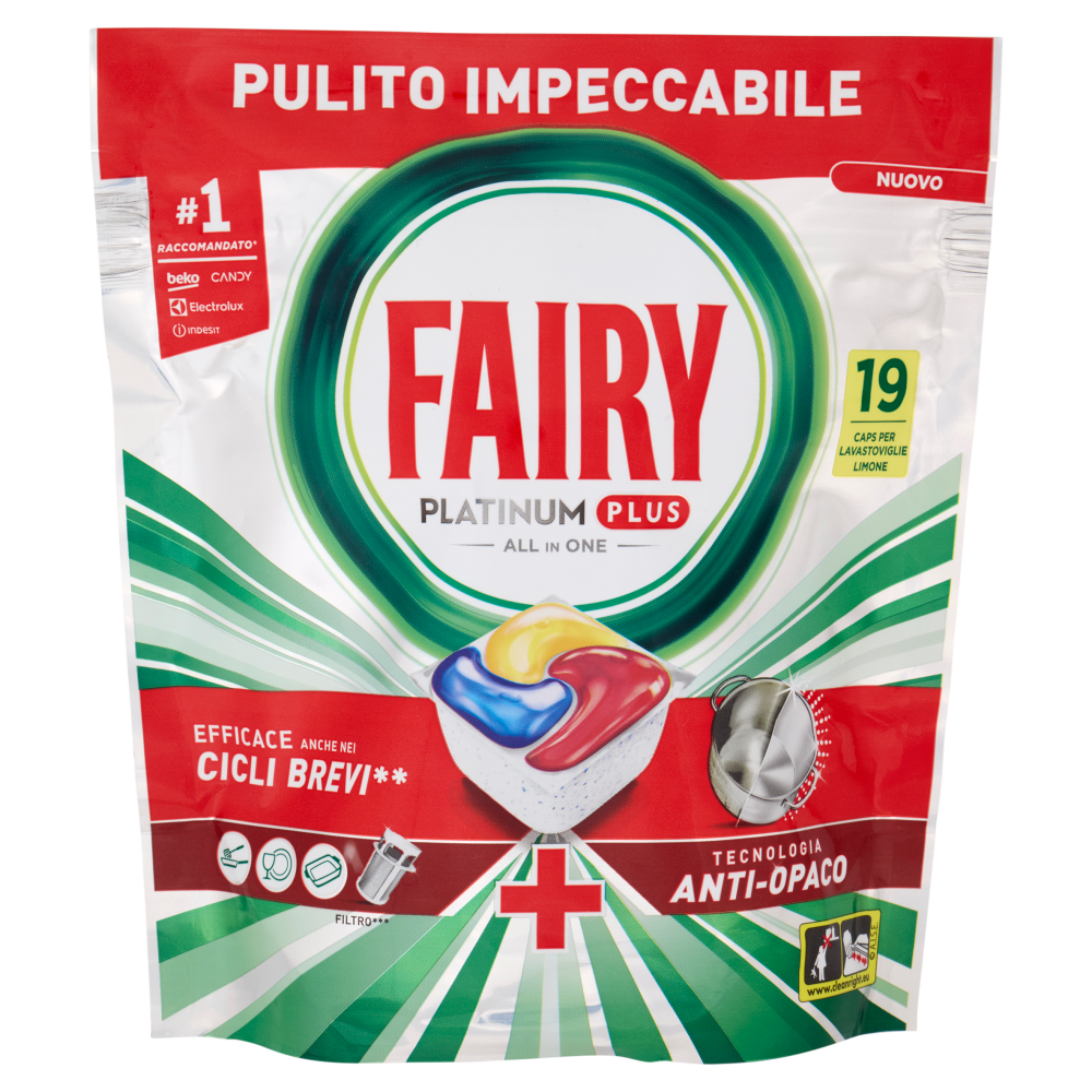 Fairy Pastiglie Lavastoviglie Platinum Plus All in One, Detersivo Piatti Limone, 19 Capsule 295 g