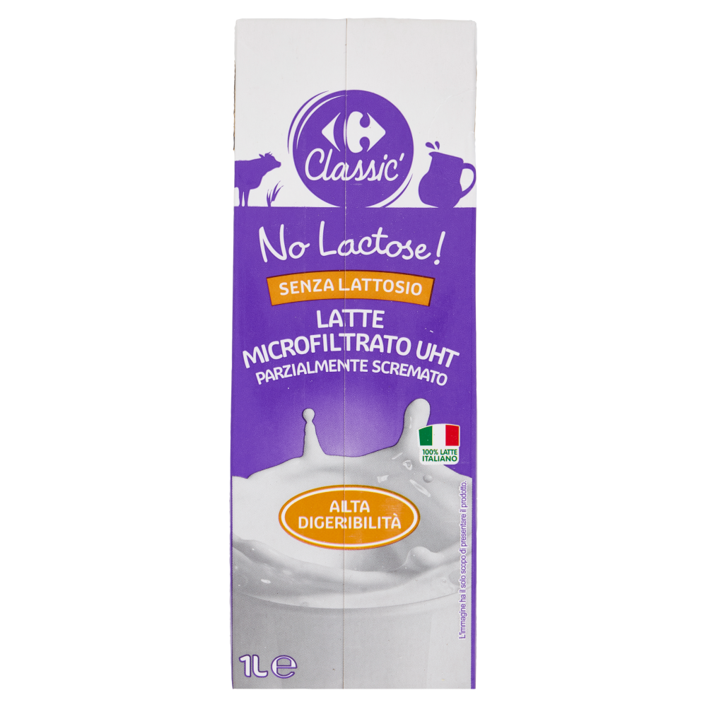 Carrefour Classic Senza Lattosio Latte Microfiltrato UHT Parzialmente Scremato 1 L
