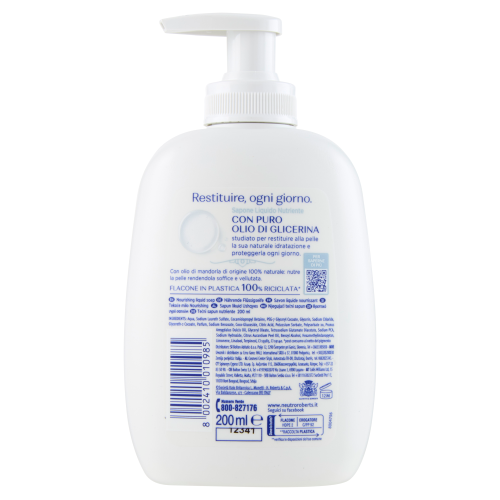 Neutro Roberts Nutriente Olio di Mandorla Sapone Liquido 200 ml