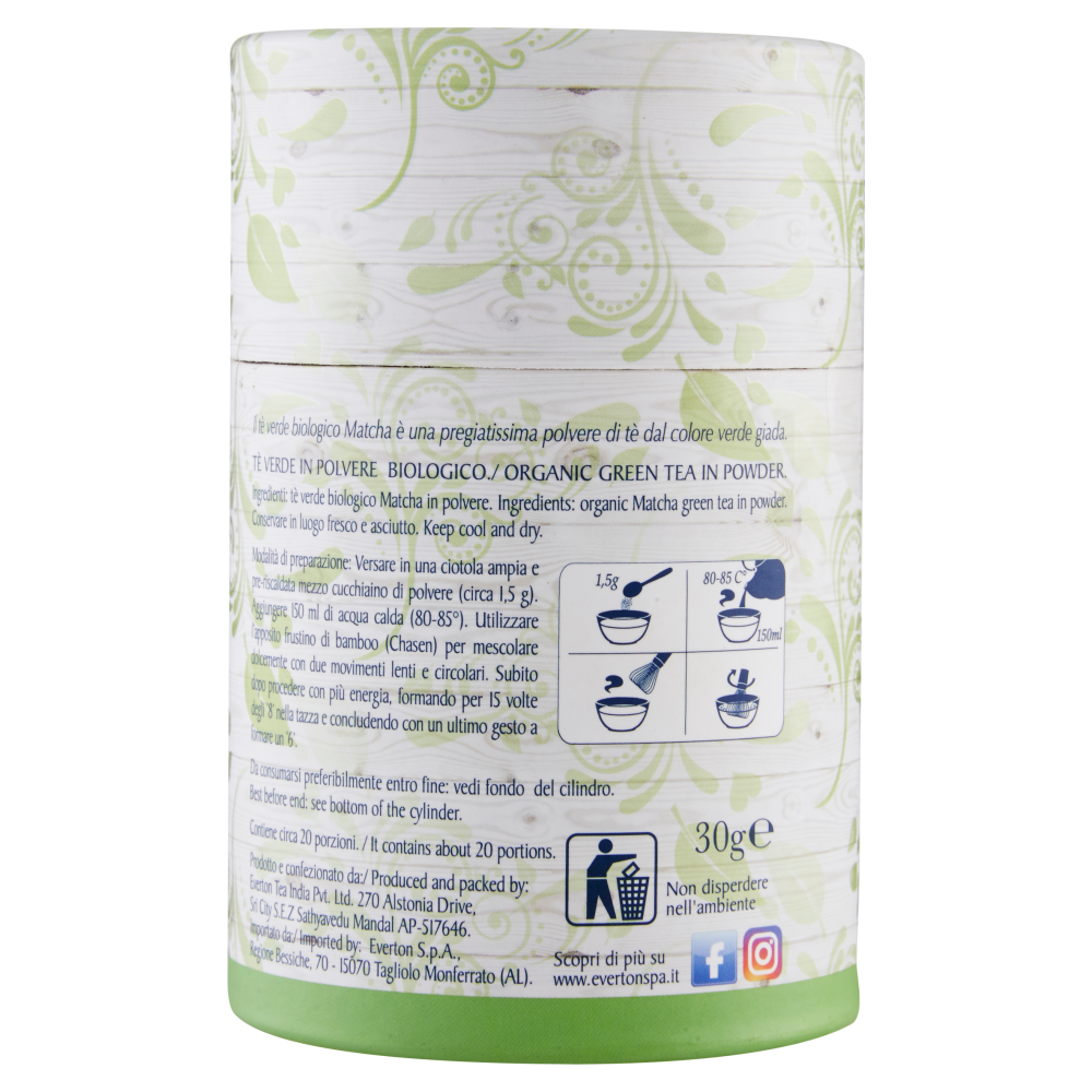 Everton Taste of Nature Matcha bio Tè Verde in Polvere 30 g