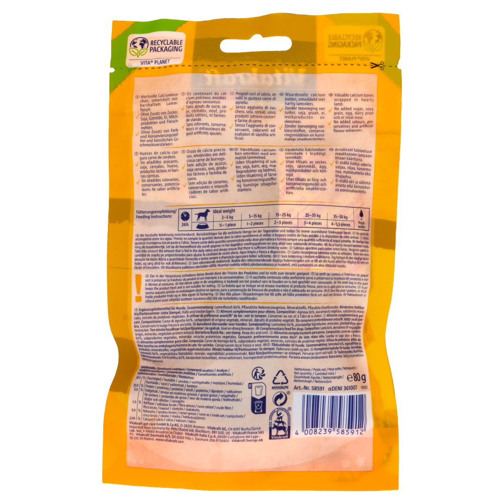 Vitakraft pure Lamb Bonas Ossi al calcio con carne di agnello 80 g