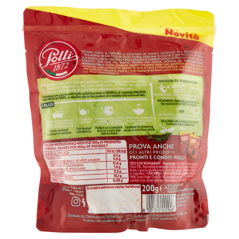 Polli Pronti & Conditi Ceci Cotti al Vapore al Rosmarino 200 g