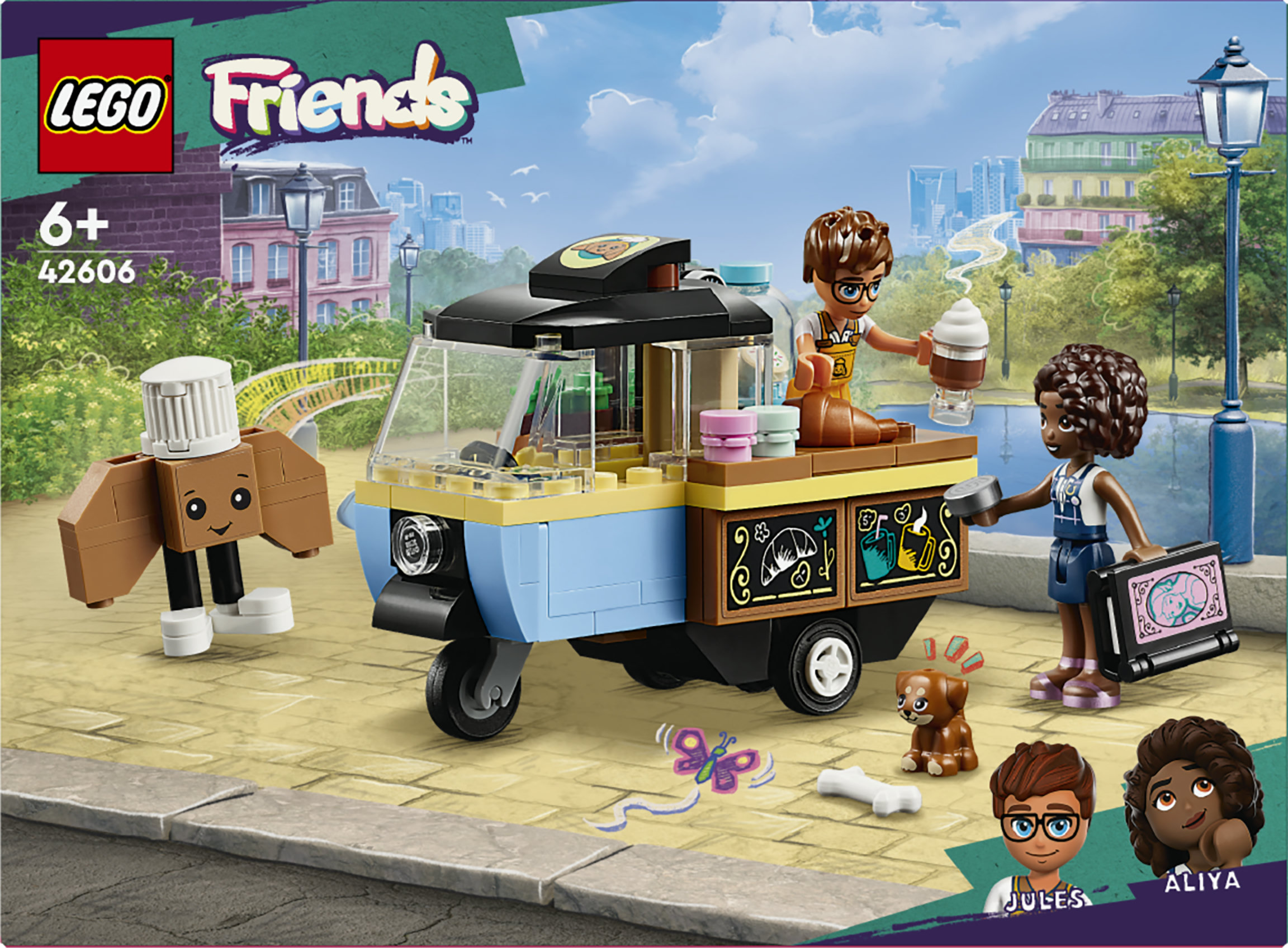 LEGO Friends 42606 Furgoncino del Fornaio, Giochi per Bambini di 6+ Anni con Cucina Giocattolo, Cibo, Mini Bamboline e Cane