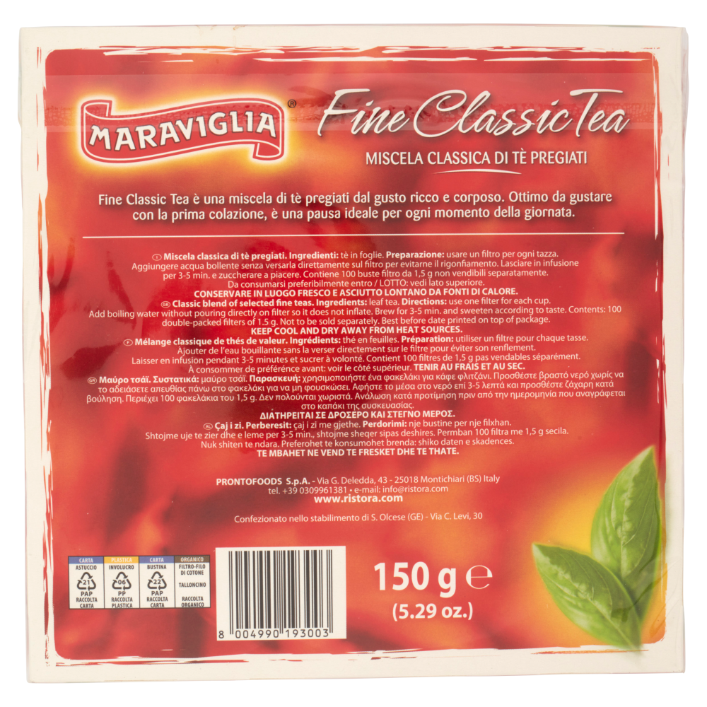 Maraviglia Fine Classic Tea Buste Filtro 100 x 1,5 g