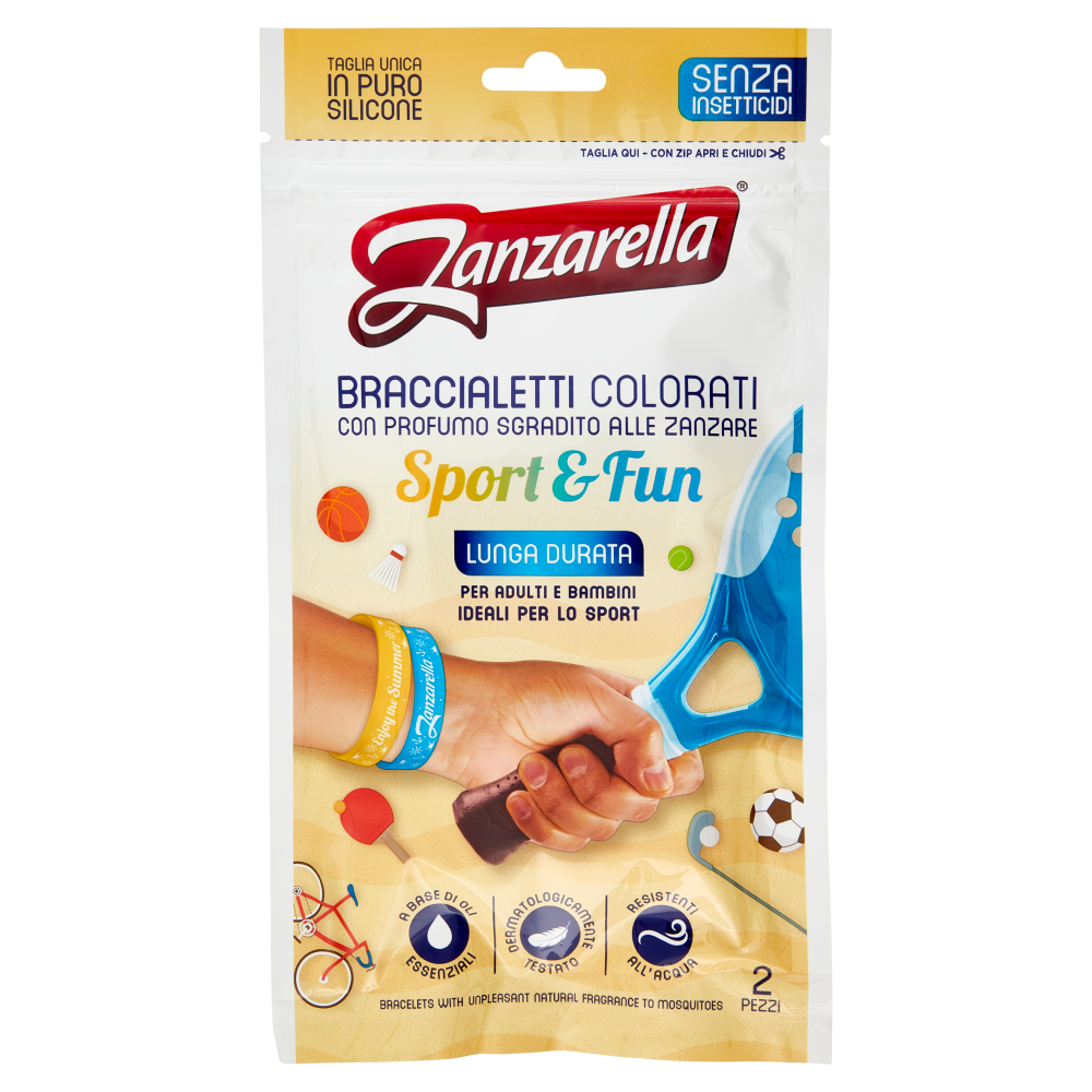 Zanzarella Braccialetti Colorati con Profumo Sgradito alle Zanzare Sport & Fun 2 pz