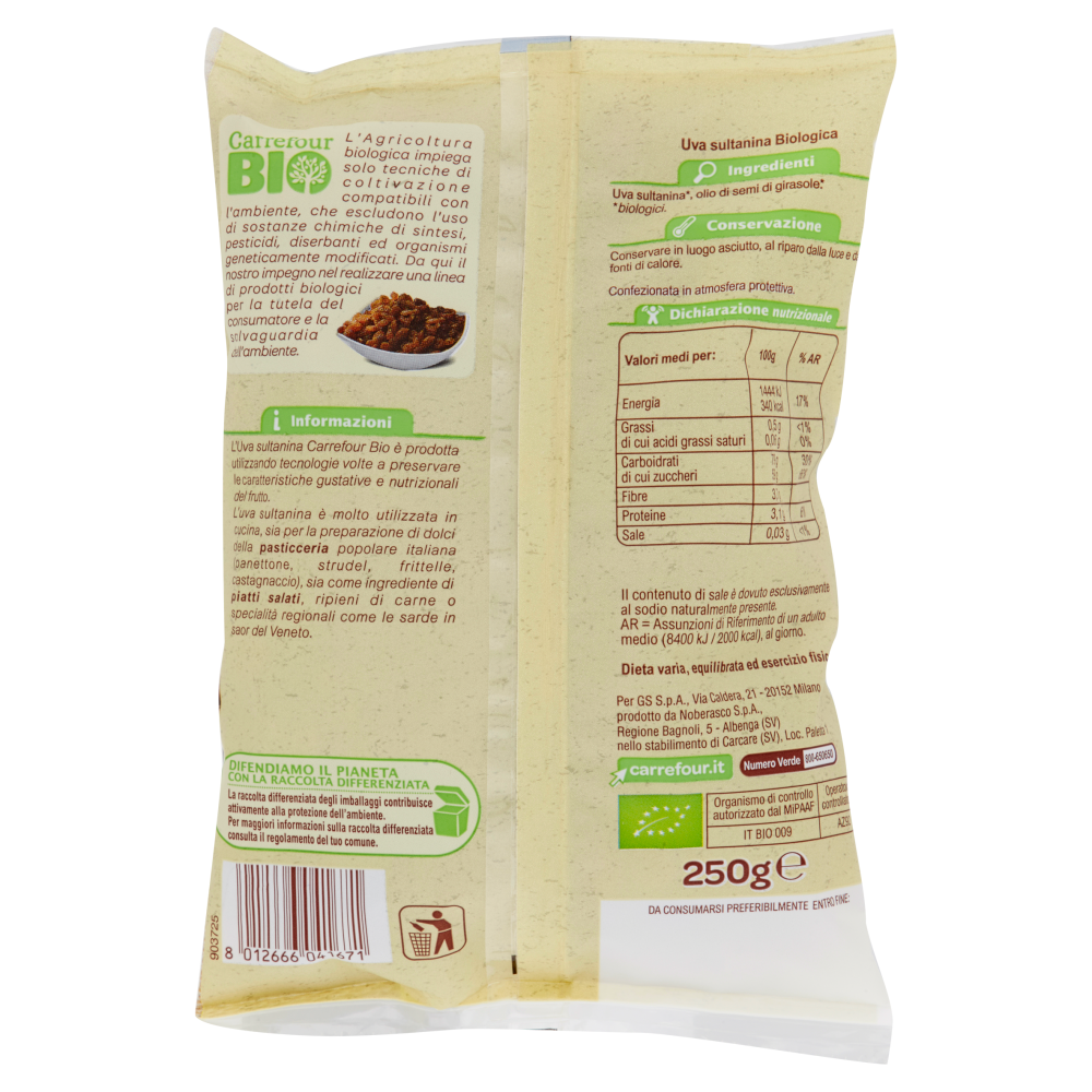 Carrefour Bio Uva sultanina biologica 250 g