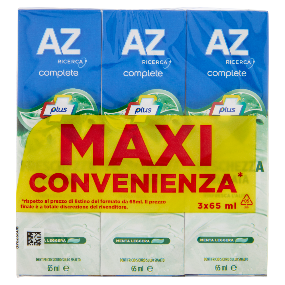 AZ Ricerca Dentifricio Complete Plus Freschezza Delicata Menta Leggera 3 x 65 ml