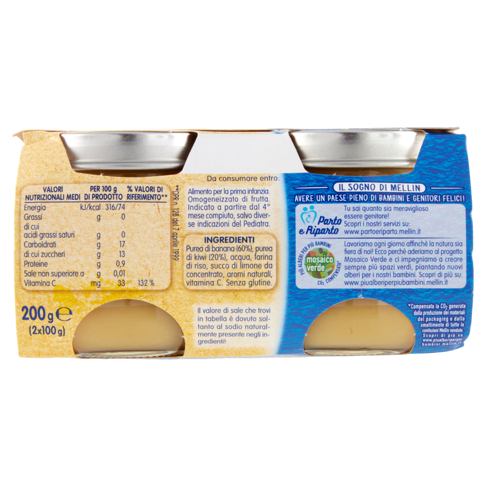 MELLIN Omogeneizzato di Frutta Kiwi e Banana 2 x 100 g