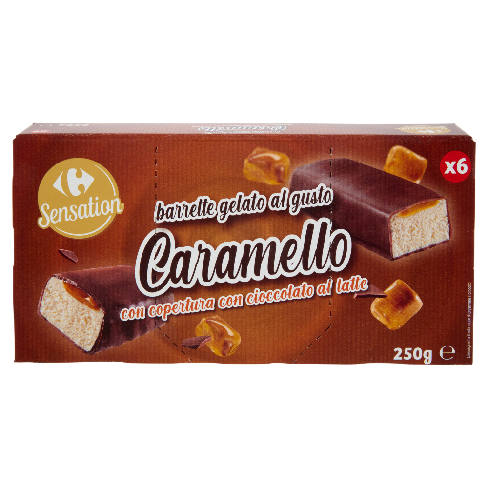 Carrefour Sensation barrette gelato al gusto Caramello con copertura con cioccolato al latte 6x41,6g