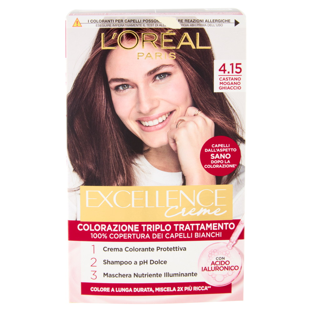 L'Oréal Paris Excellence Creme Colorazione Triplo Trattamento, Castano Mogano Ghiaccio 4.15