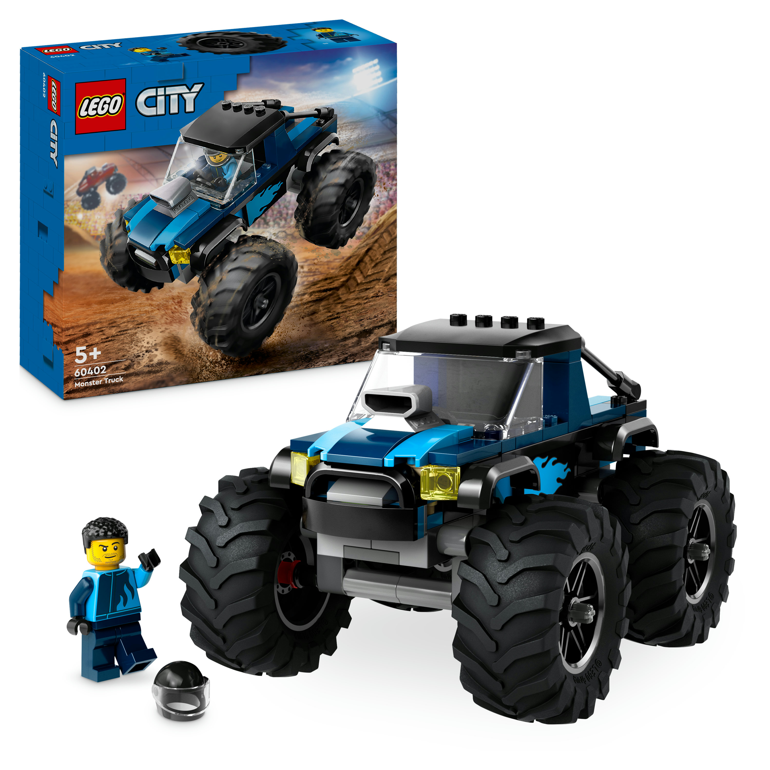 LEGO City 60402 Monster Truck Blu, Veicolo Giocattolo Fuoristrada, Giochi per Bambini di 5+ Anni con Minifigure del Pilota