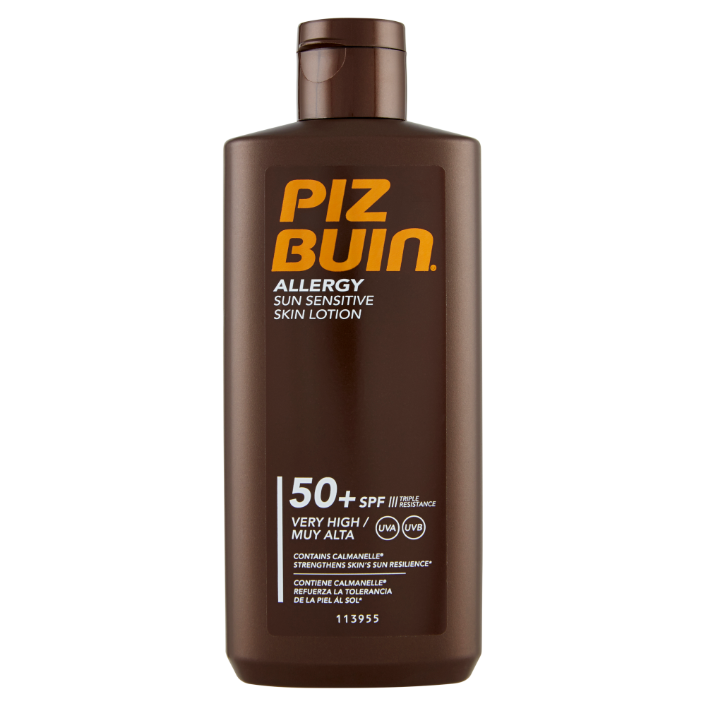 Piz Buin Lozione Solare, Pelle Sensibile, Allergy, 50+ SPF, Protezione Molto Alta, 200ml