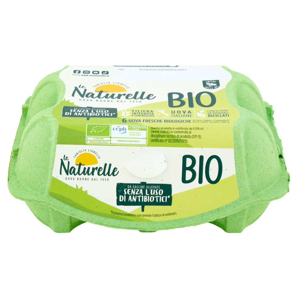 le Naturelle Bio 6 Uova Fresche Biologiche da Galline Allevate Senza l'Uso di Antibiotici* 300 g