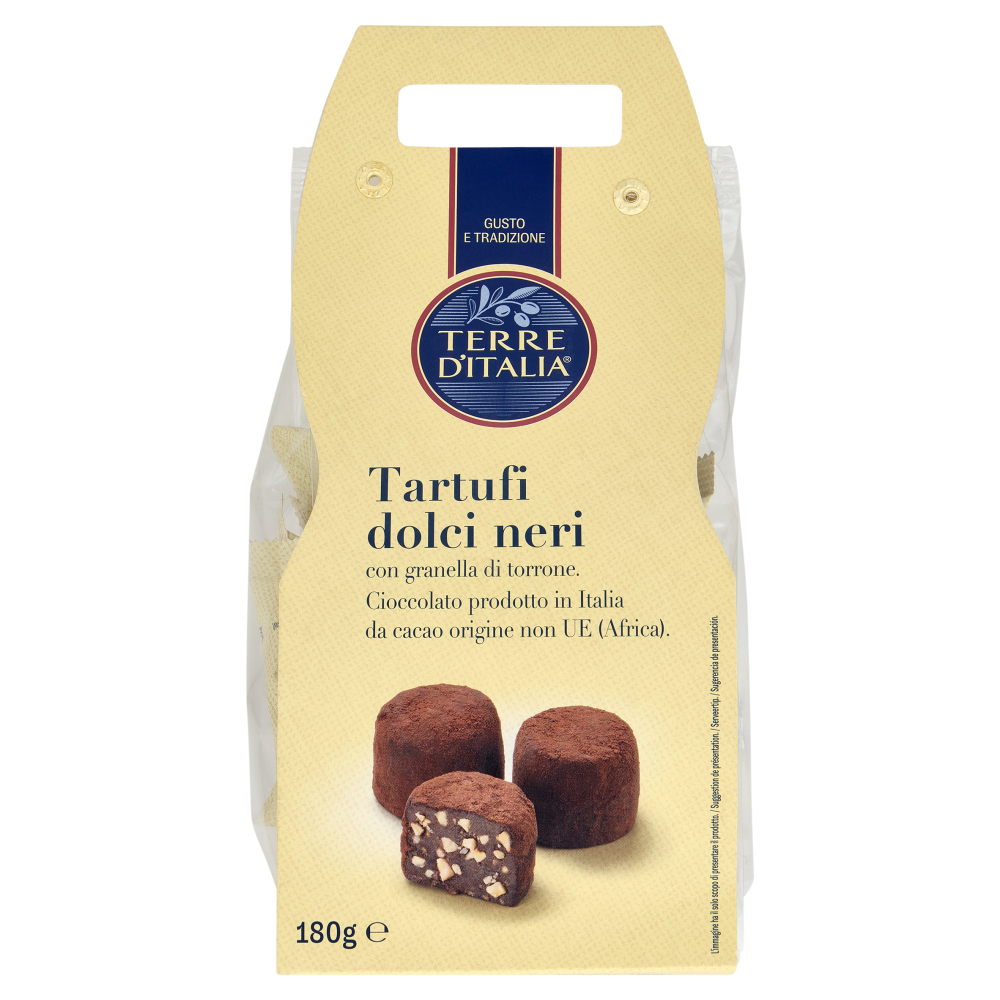 Terre d'Italia Tartufi dolci neri con granella di torrone 180 g