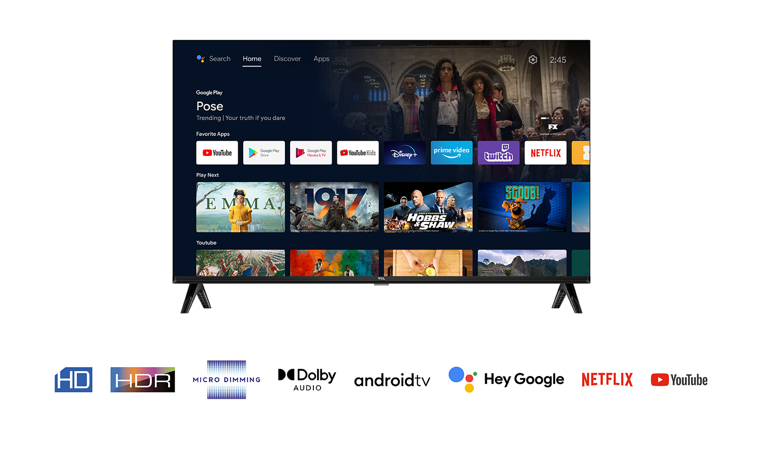 TCL S54 Serie Smart TV HD Ready 32" 32S5400A, HDR 10, Dolby Audio, Multisound, Android TV