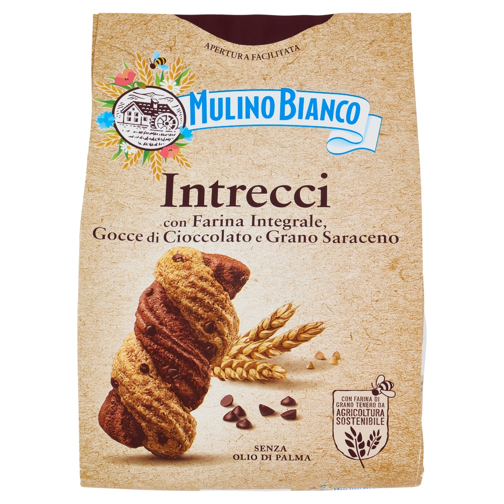 Mulino Bianco Intrecci Biscotti Integrali con Frolla al Cacao e Gocce Cioccolato 300g
