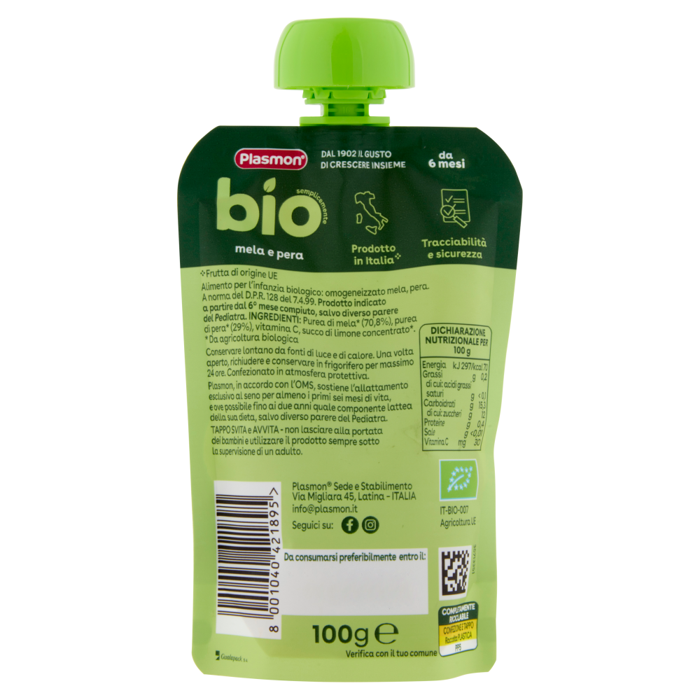 Plasmon semplicemente bio mela e pera 100 g