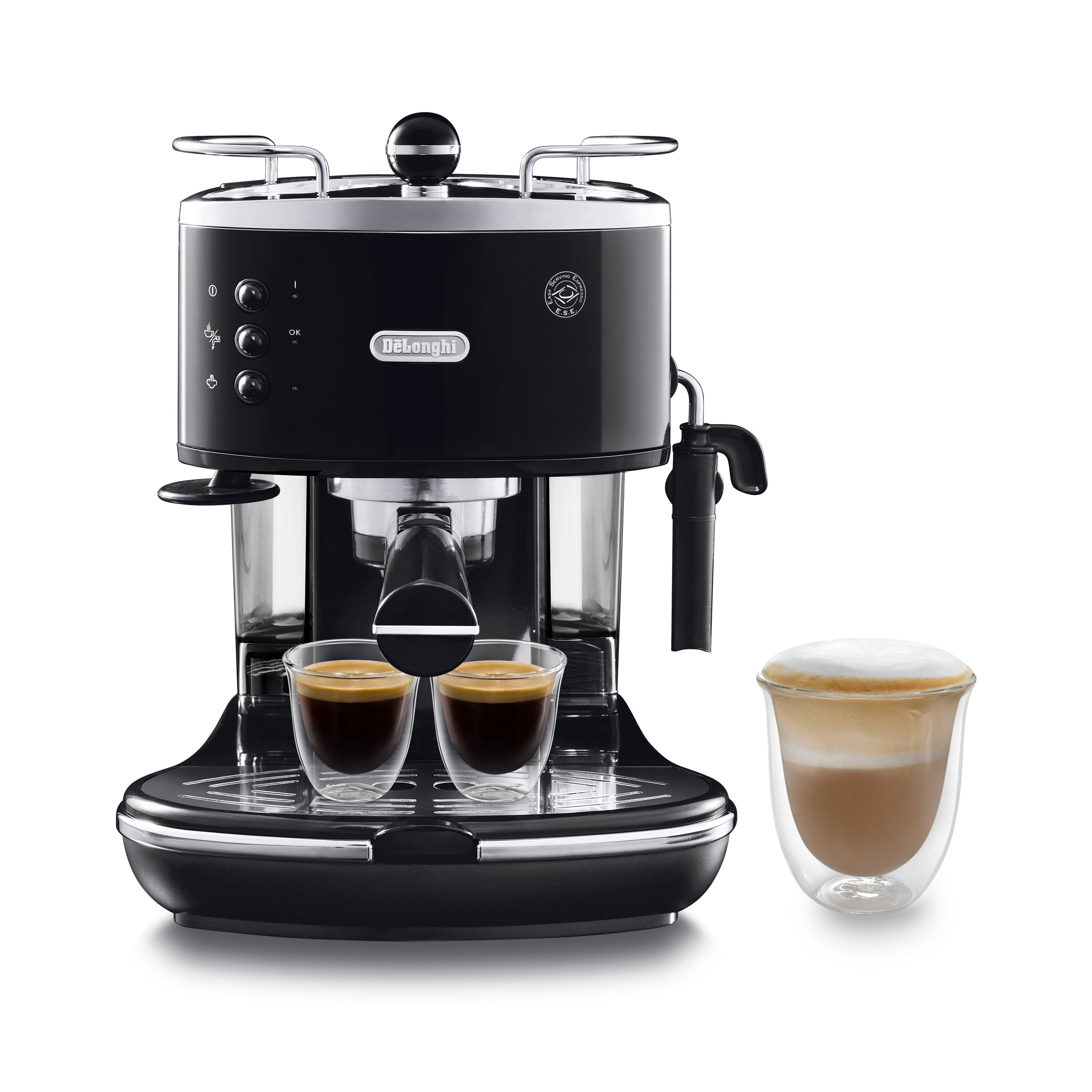 De&rsquo;Longhi ICONA ECO311.BK Macchina da Caff&egrave; Manuale Espresso e Cappuccino, Compatibile con Polvere o Cialde E.S.E., Spegnimento Automatico, Serbatoio Estraibile da 1.4L, Potenza 1100W, Nero