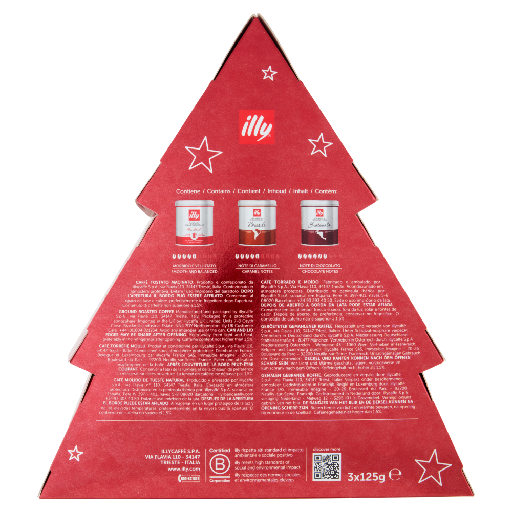 illy Albero Natale Tostato Classico, Arabica Selection Brasile, Arabica Selection Guatemala 3 x 125g