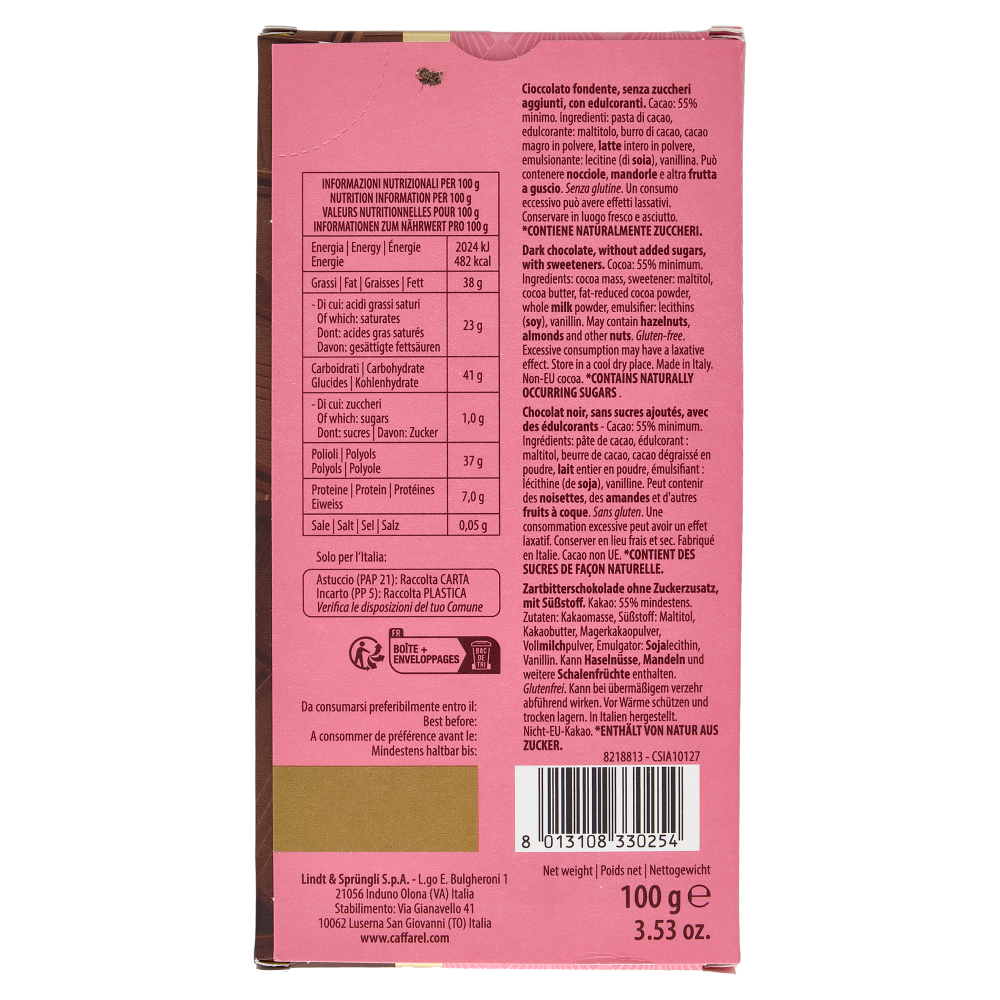 Caffarel Tavoletta Cioccolato fondente senza zucchero 100 g