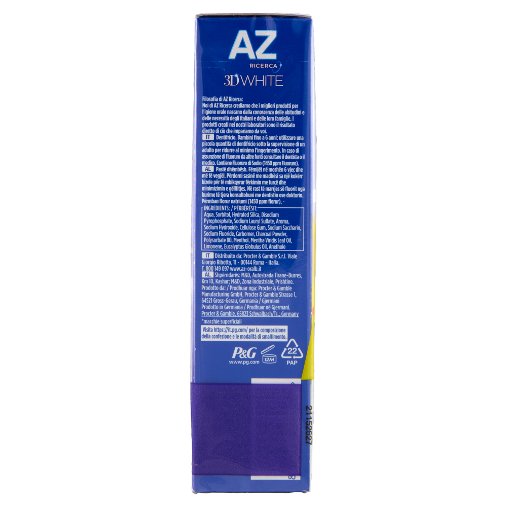 AZ Ricerca Dentifricio 3D White con Carbone 3 x 65 ml
