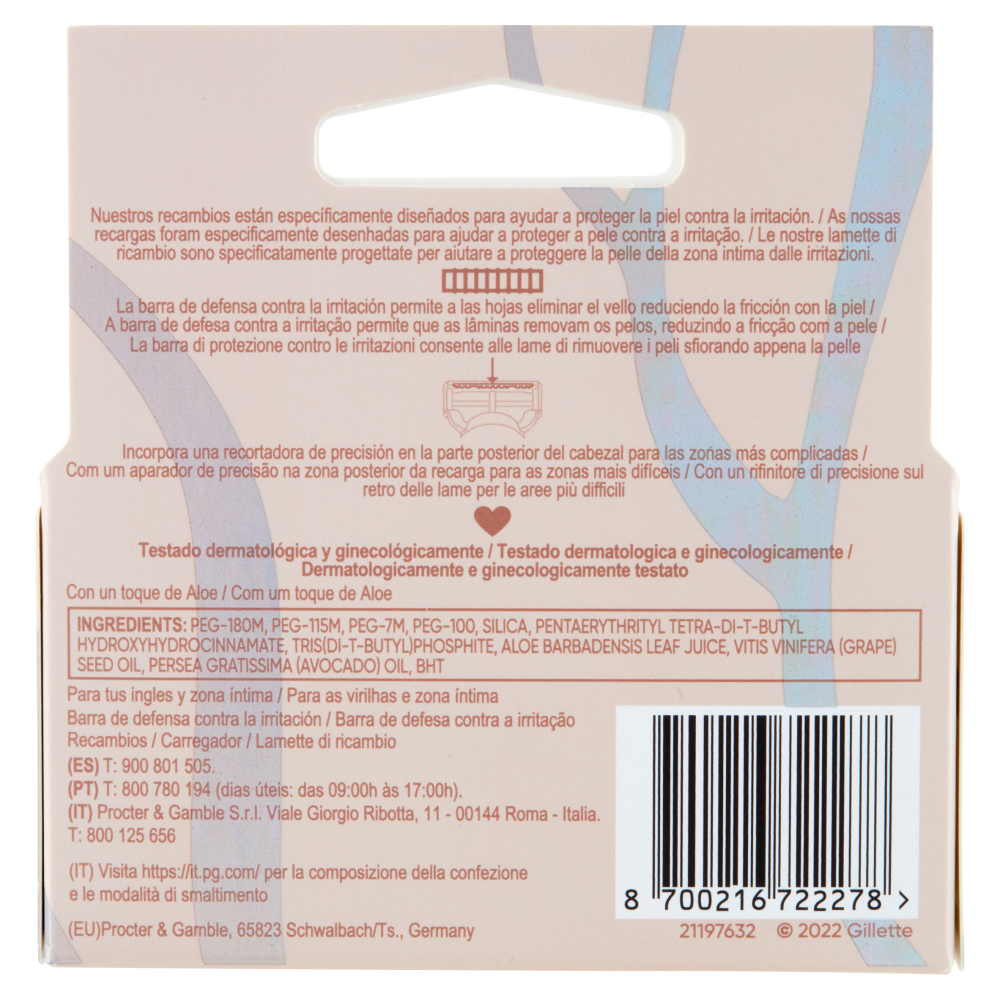 Gillette Venus per peli e pelle della zona intima Lamette di ricambio per Rasoi da Donna 3 Ricariche