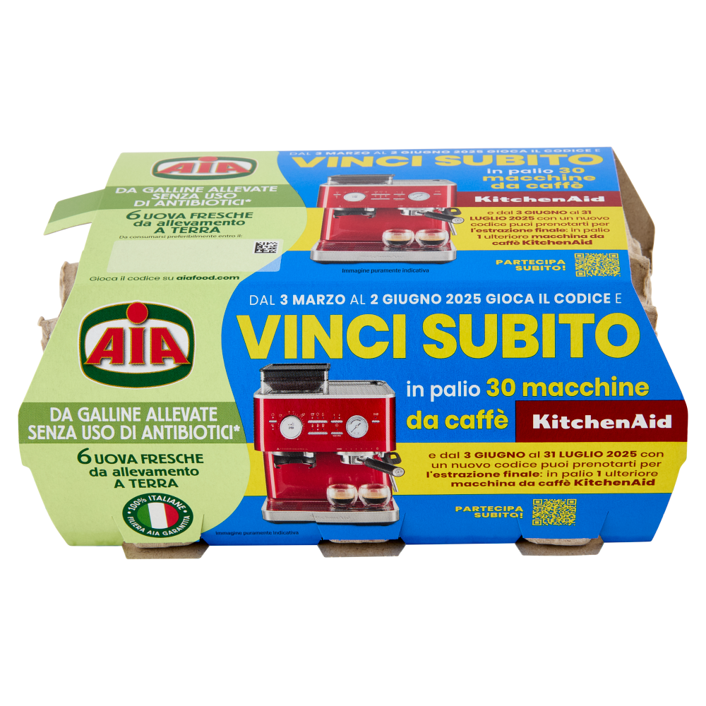 Aia 6 Uova Fresche da allevamento a Terra da Galline Allevate Senza Uso di Antibiotici* 330 g