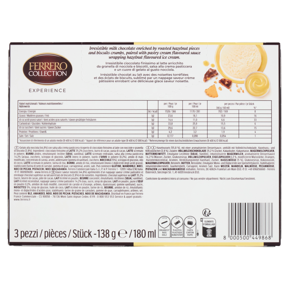 Ferrero Collection Experience Cioccolato al Latte & salsa alla Crema Pasticcera 3 x 46 g