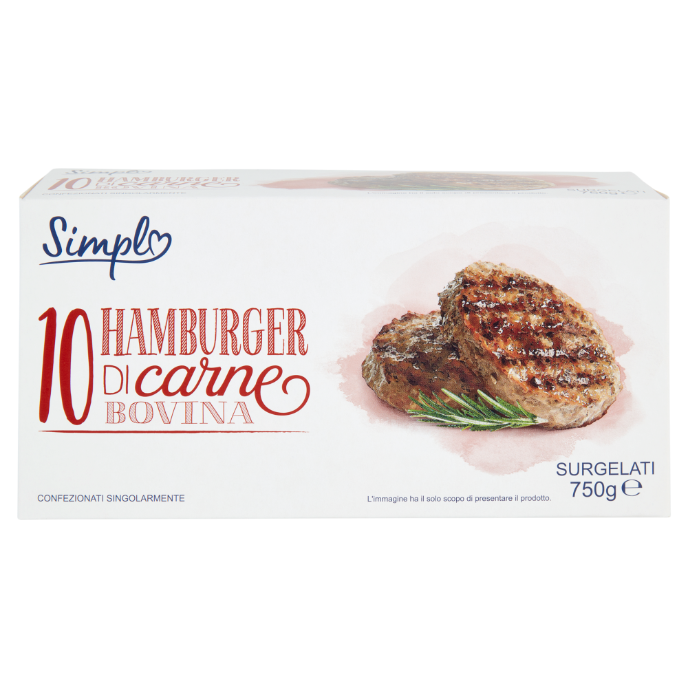 Simpl 10 Hamburger di carne Bovina  Surgelati 10 x 75 g