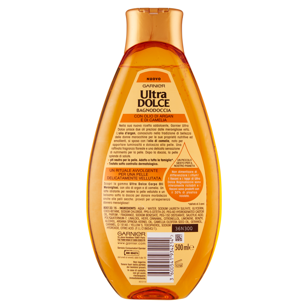 Garnier Ultra Dolce olio d'argan e di camelia Bagnodoccia Ultra Delicato 500 ml
