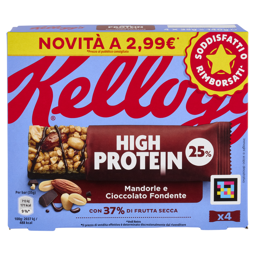 Kellogg's High Protein 25% Mandorle e Cioccolato Fondente 4 x 35 g
