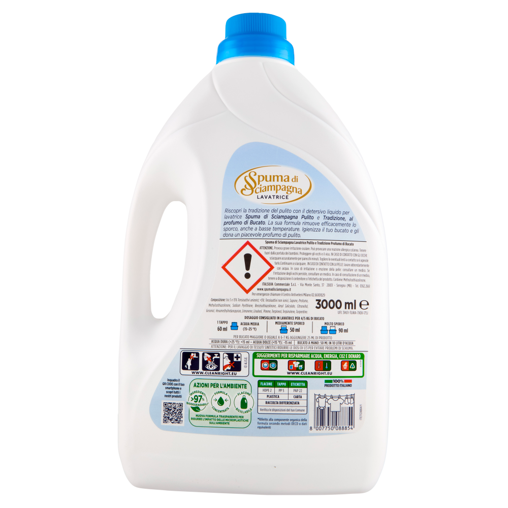 Spuma di Sciampagna Lavatrice Pulito & Tradizione Profumo di Bucato 3000 ml