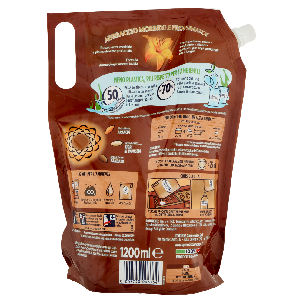 Spuma di Sciampagna Ammorbidente Concentrato Carezza d'Argan Ecoricarica 1200 ml