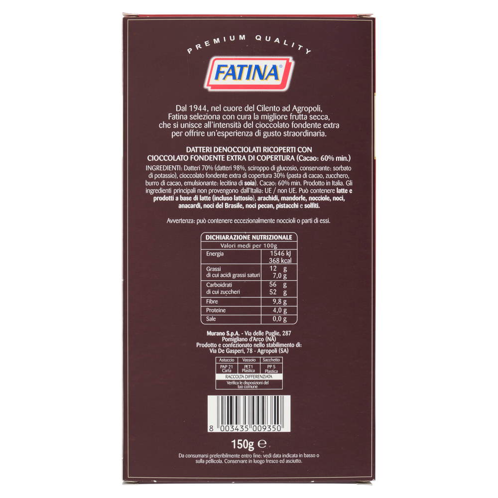 Fatina Datteri ricoperti con cioccolato extrafondente 150 g