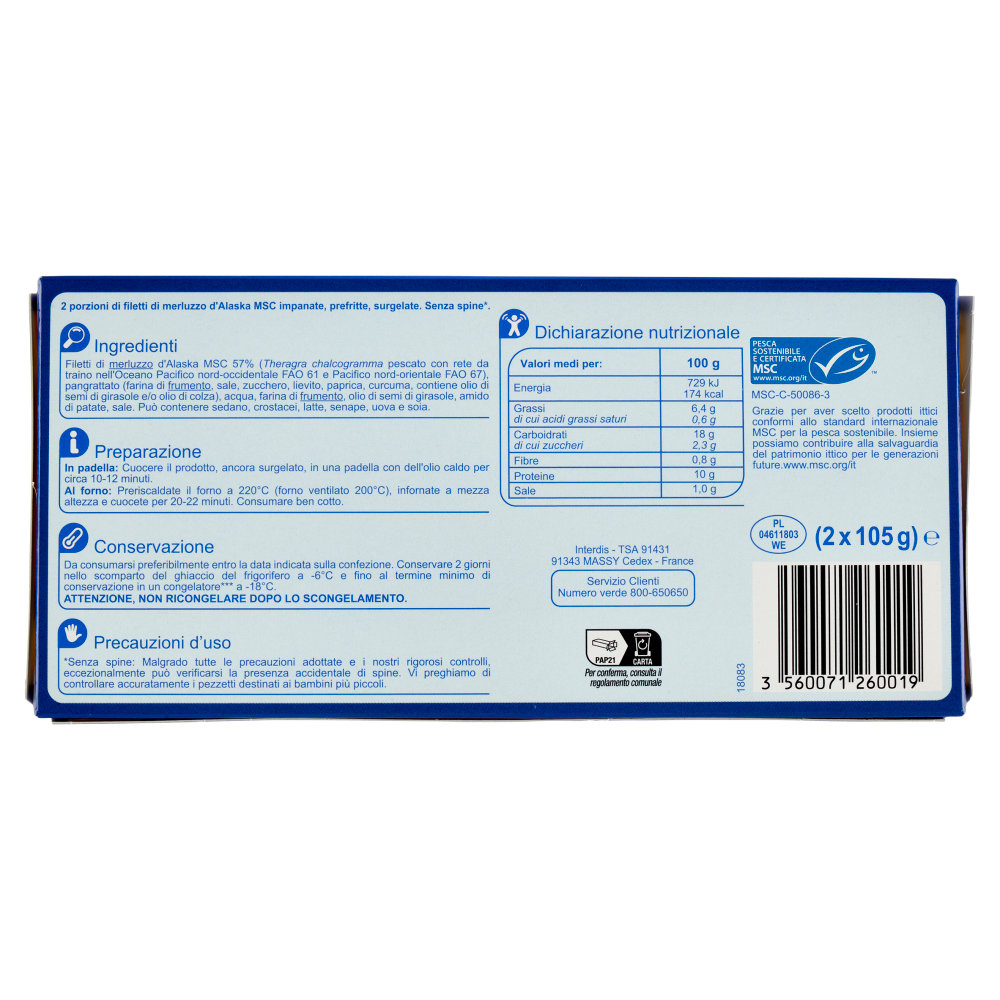 Carrefour Extra Fish Burger di filetti di Merluzzo d'Alaska Surgelato 2 x 105 g