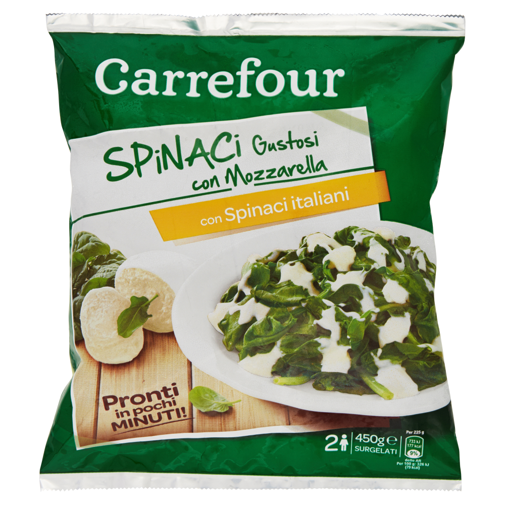 Carrefour Spinaci Gustosi con Mozzarella Surgelati 450 g