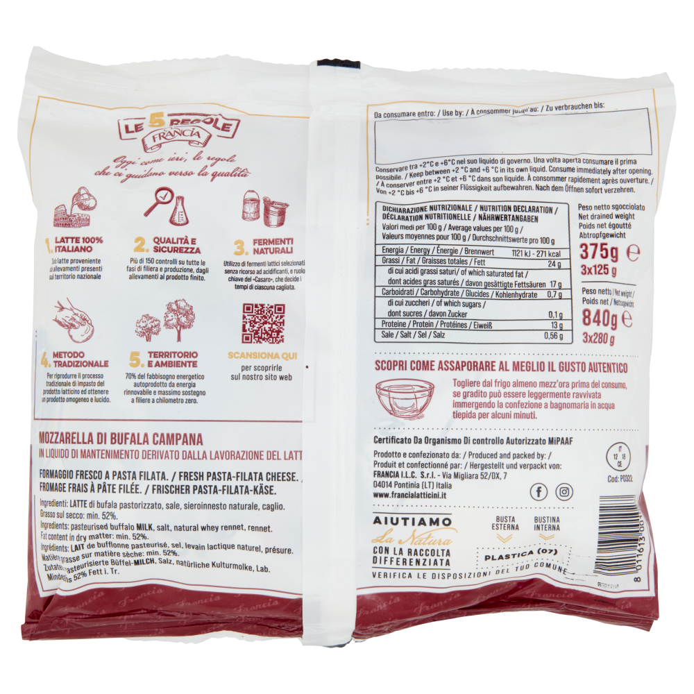 Francia Mozzarella di Bufala Campana DOP 3 x 125 g
