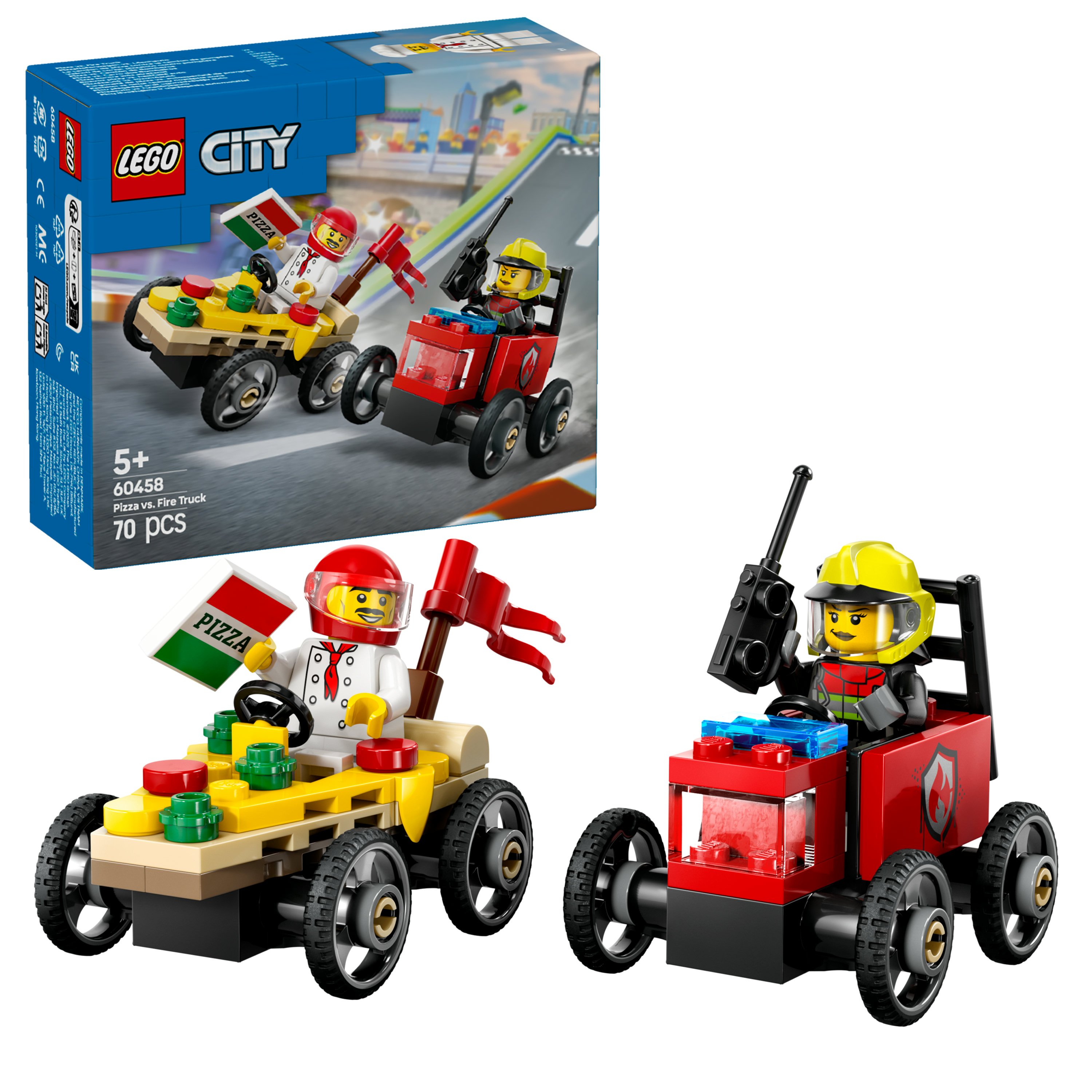 LEGO City Pack veicoli da corsa: pizzaiolo contro pompiere