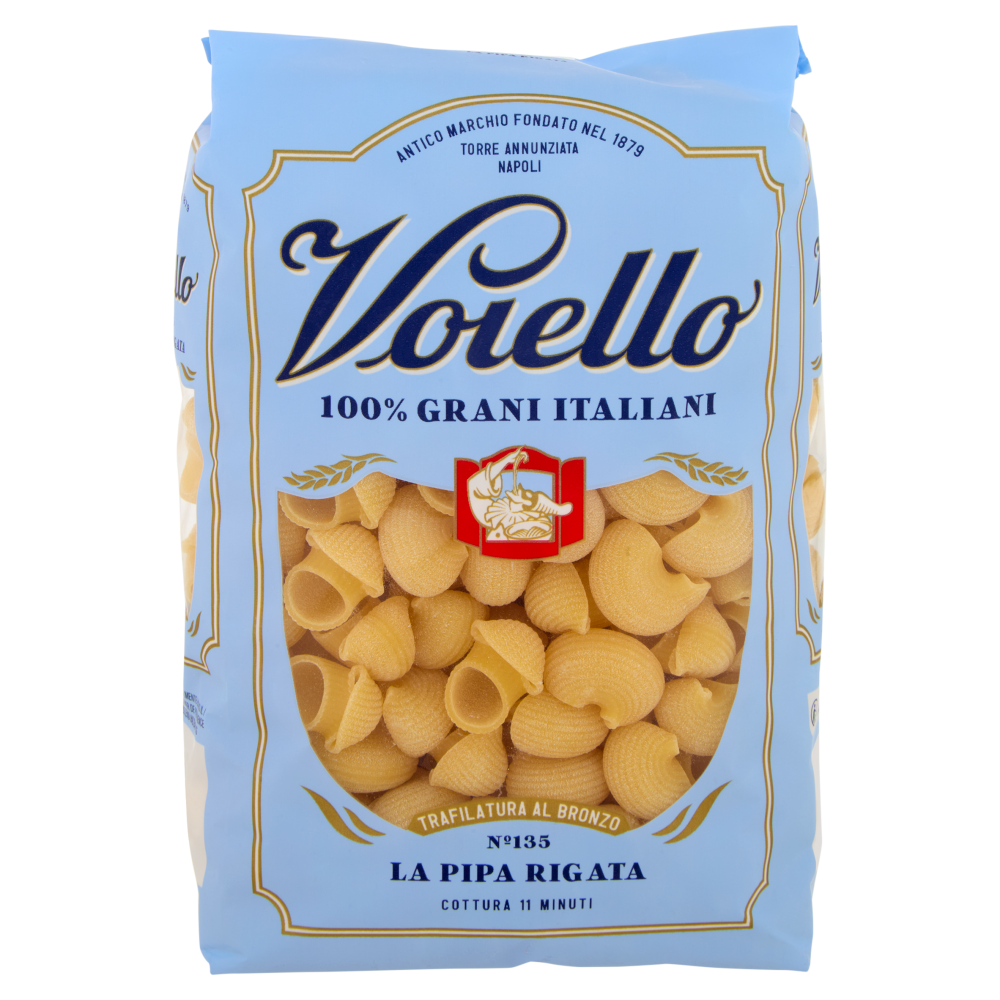Voiello Pasta La Pipa Rigata N°135 Grani 100% italiani Trafilata Bronzo 500g