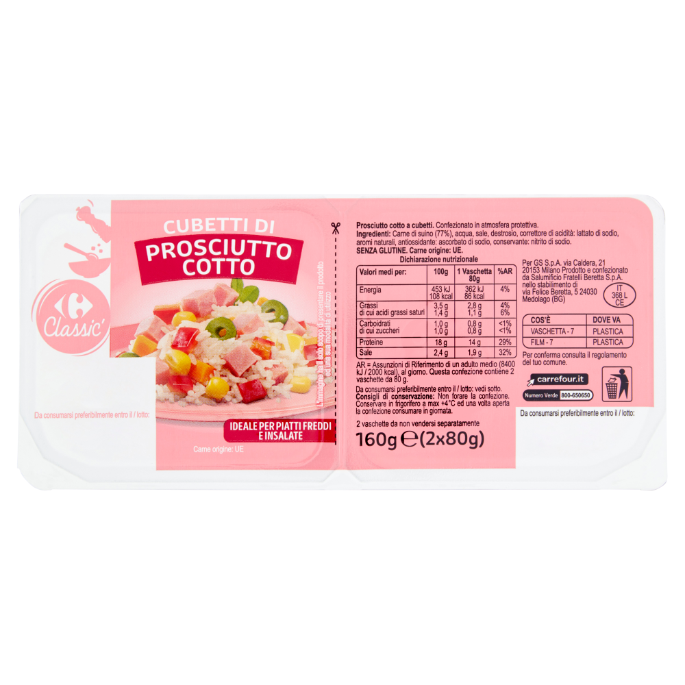 Carrefour Classic Cubetti di Prosciutto Cotto 2 x 80 g Carrefour