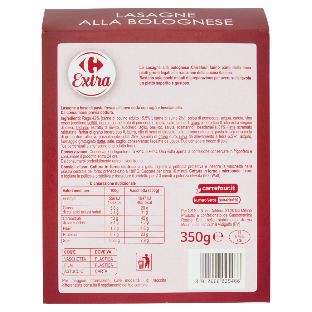 Carrefour Extra Lasagne alla Bolognese 350 g
