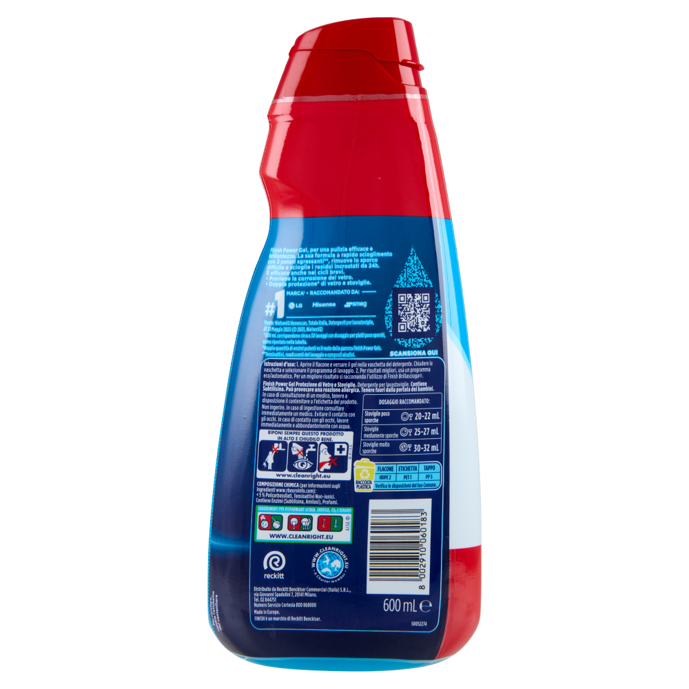Finish Power Gel Stoviglie Protette liquido lavastoviglie 30 lavaggi 600 ml