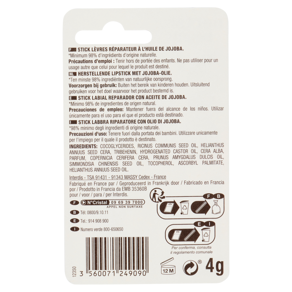 Les Cosmetiques Design Paris nectar of beauty Repair Stick Labbra Riparatore con Olio di Jojoba 4 g